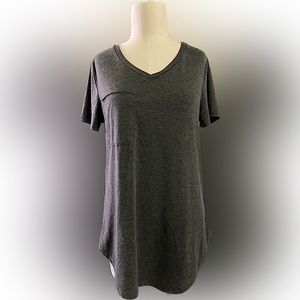 Long Grey V Neck Top with Pocket Size Medium
